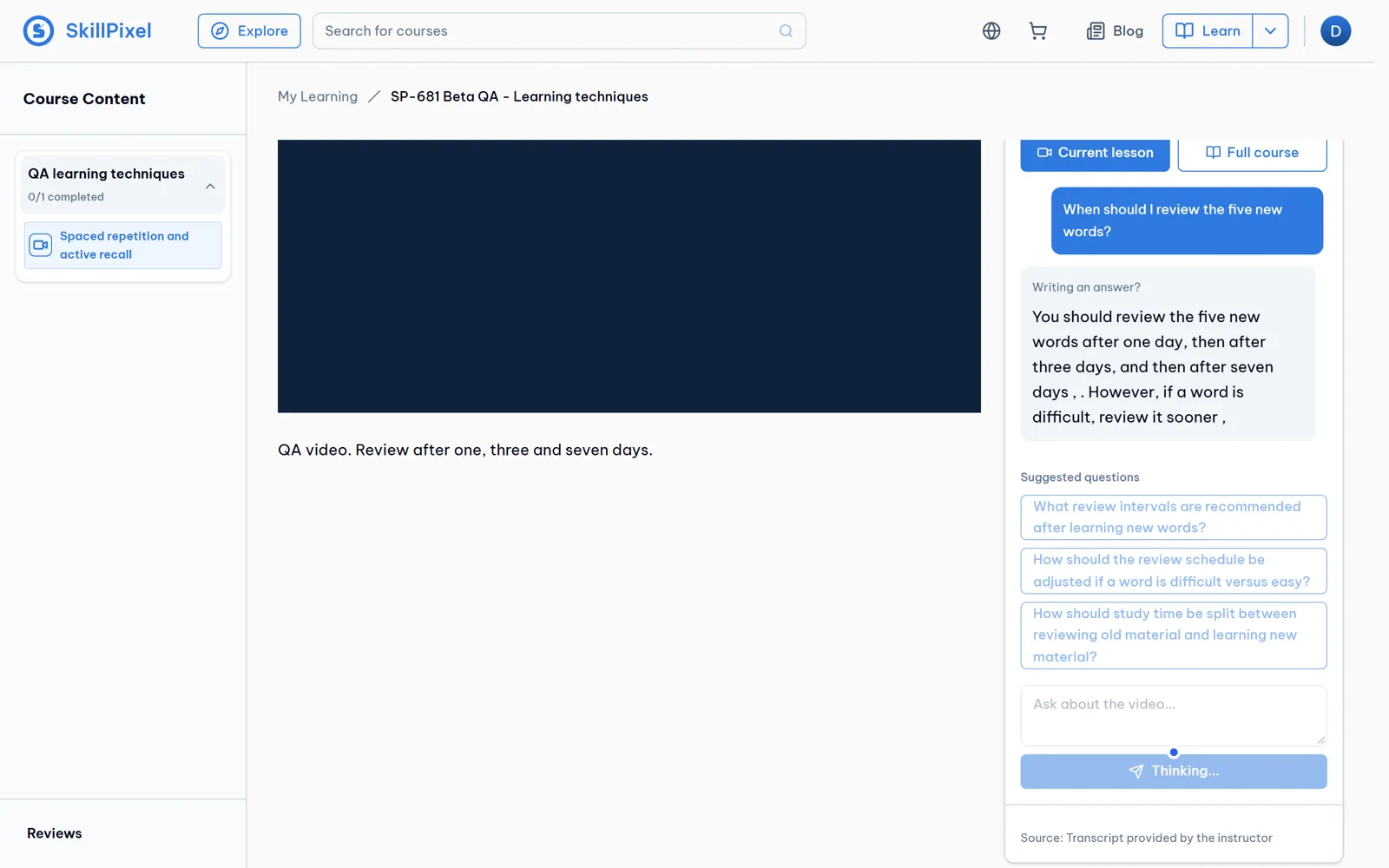 The answer is still provisional. Text appears before the final feedback controls.